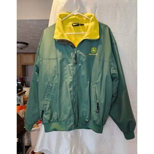 John Deere Green & Yellow Jacket Coat Mens XL Full Zip Pockets Outdoors